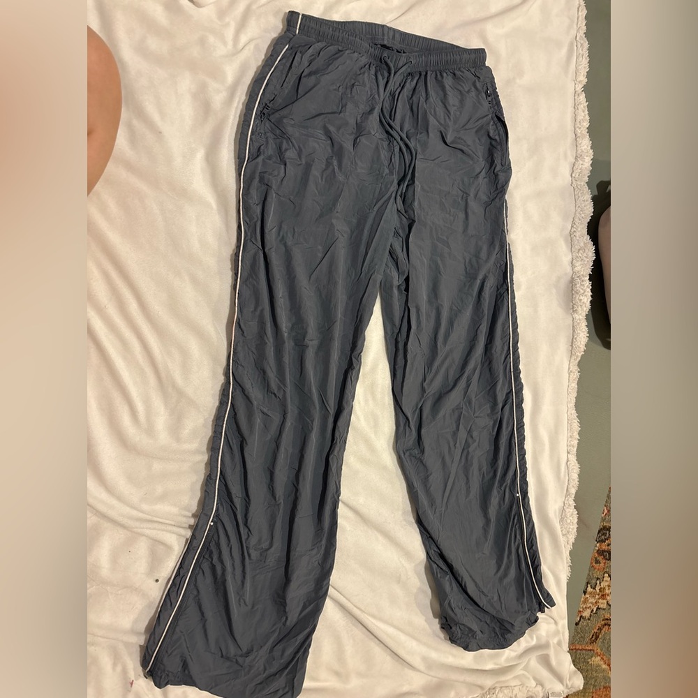 Gray Track Pants with White Trim